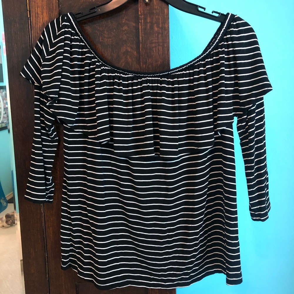 Black/White striped off-the-shoulder top